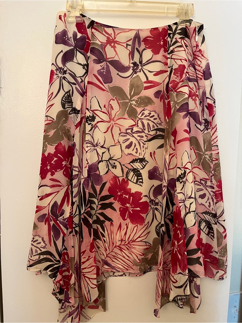 Kenneth Cole Asymmetrical Floral Skirt in Pink, Red, Purple